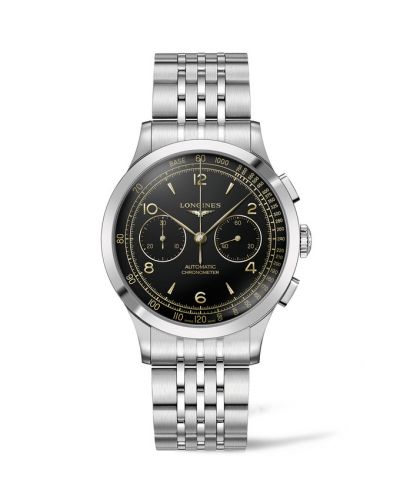 Longines Record Heritage Chronograph Stainless Steel Black Bracelet