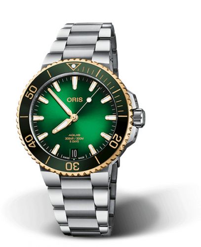 Oris Aquis Date Calibre 400 41.5 Staineless Steel - Yellow Gold Green Bracelet