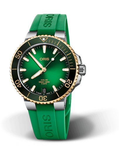 Oris Aquis Date Calibre 400 41.5 Staineless Steel - Yellow Gold Green Rubber