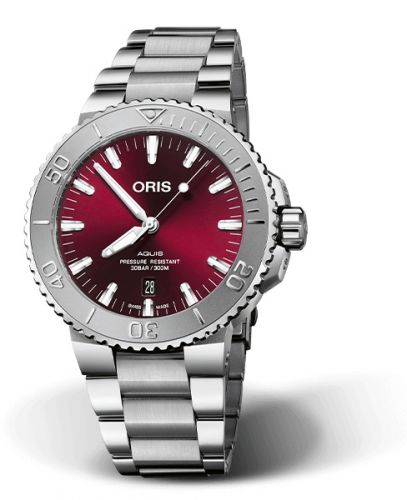 Oris Aquis Date 43.5 Relief Stainless Steel Cherry Bracelet