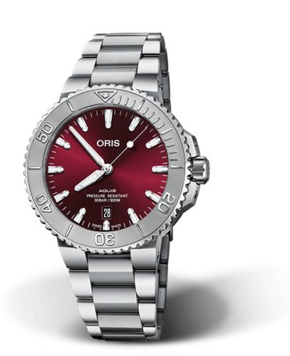 Oris Aquis Date 41.5 Relief Stainless Steel Cherry Bracelet