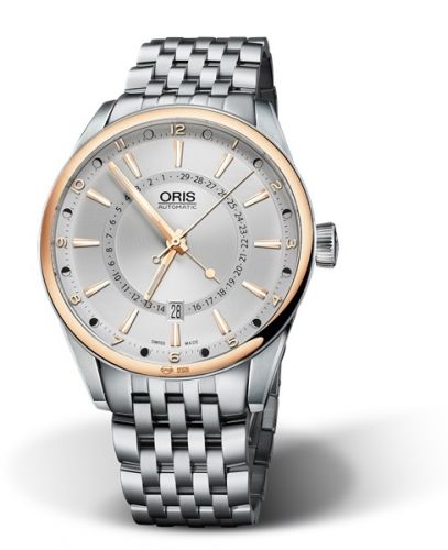 Oris Artix Pointer Moon Date Stainless Steel - Rose Gold Silver Bracelet