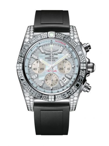 Breitling Chronomat 44 White Gold Diamondworks Gray Pearl Diamond Rubber