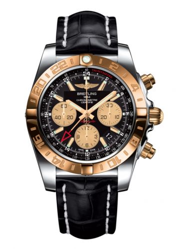 Breitling Chronomat 44 GMT Stainless Steel Rose Gold Onyx Black Croco