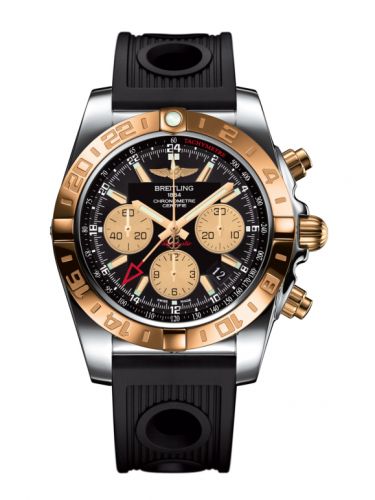 Breitling Chronomat 44 GMT Stainless Steel Rose Gold Onyx Black Rubber