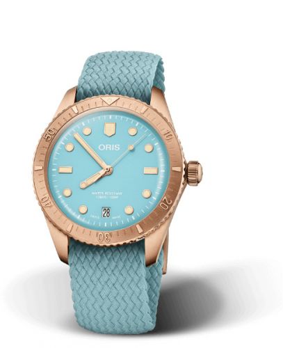 Oris Divers Sixty-Five 38 Cotton Candy Sky Blue Perlon