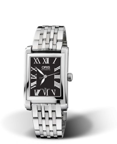 Oris Rectangular Date 24.5 Stainless Steel Black - Roman Bracelet