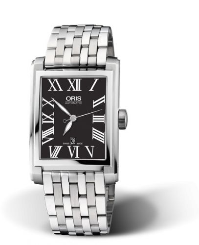 Oris Rectangular Date 30 Stainless Steel Black - Roman Bracelet