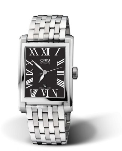 Oris Rectangular Date 30 Stainless Steel Black - Roman Bracelet