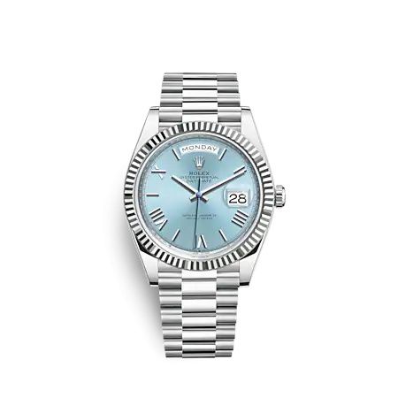 Rolex Day-Date 40 Platinum - Fluted Ice Blue - Roman