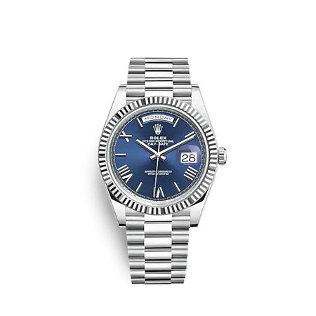 Rolex Day-Date 40 Platinum - Fluted Blue - Roman