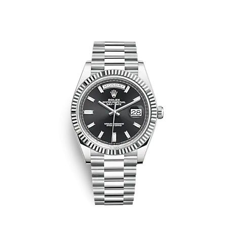 Rolex Day-Date 40 Platinum - Fluted Black - Baguette