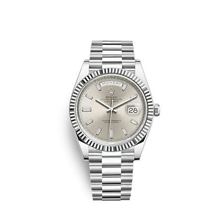Rolex Day-Date 40 Platinum - Fluted Silver - Baguette