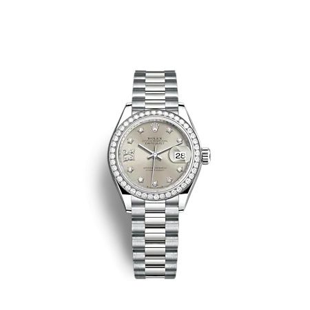Rolex Lady-Datejust 28 White Gold - Diamond President Silver - Diamond
