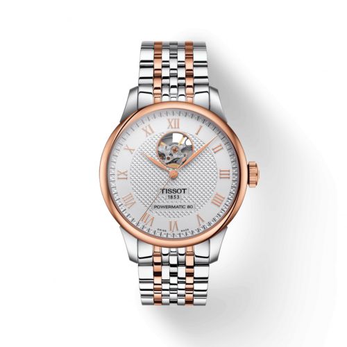 Tissot Le Locle Powermatic 80 Open Heart Stainless Steel Rose Gold PVD Silver Bracelet