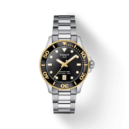 Tissot Seastar 1000 36 Quartz Stainless Steel - Yellow Gold Black Bracelet