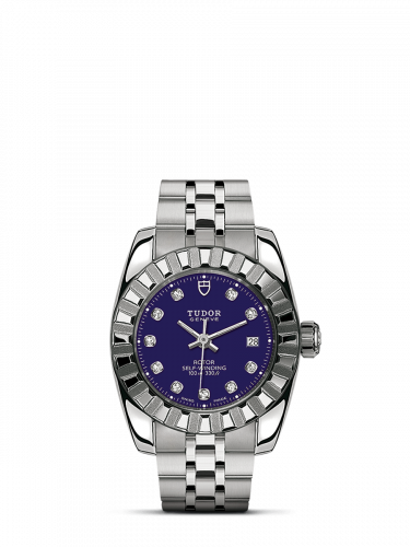 Tudor Classic 28 Stainless Steel Fluted Blue-Diamond Bracelet