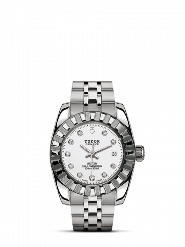 Tudor Classic 28 Stainless Steel Fluted White-Diamond Bracelet