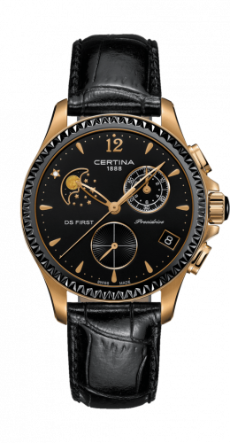 Certina Ds First Lady Chronograph Moon Phase Rose Gold - Ceramic Black