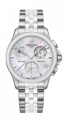 Certina Ds First Lady Chronograph Moon Phase Stainless Steel - Ceramic MOP Bracelet