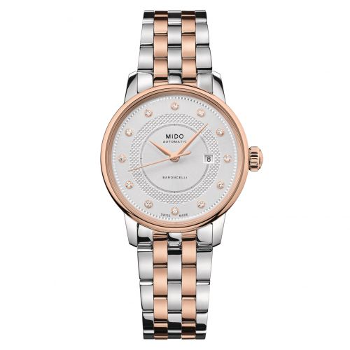 Mido Baroncelli Signature 30 Stainless Steel - Rose Gold Silver - Diamond Bracelet