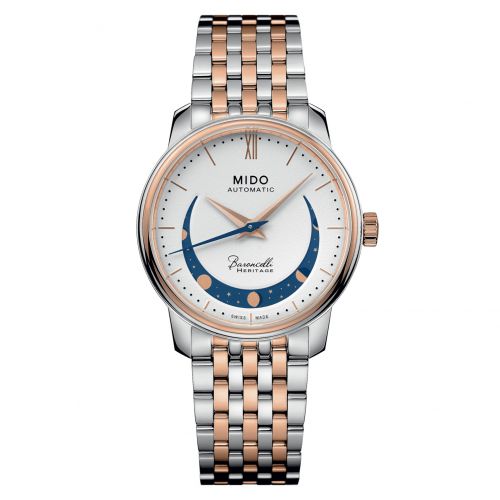 Mido Baroncelli Heritage Smiling Moon 33 Stainless Steel - Rose Gold White