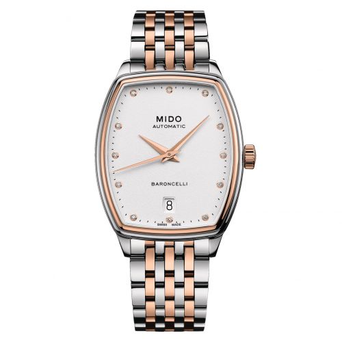 Mido Baroncelli Tonneau Lady Stainless Steel - Rose Gold White - Diamond Bracelet