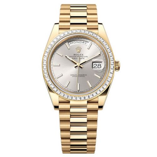 Rolex Day-Date 40 Yellow Gold - Baguette Silver