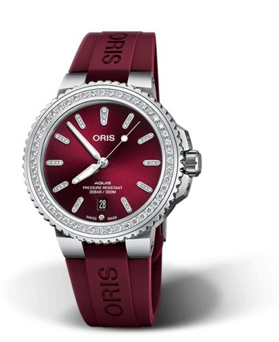 Oris Aquis Date Diamonds 41.5 Stainless Steel Red Rubber