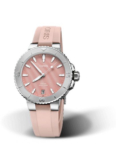 Oris Aquis Date 36.5 Stainless Steel Blush Pink Rubber