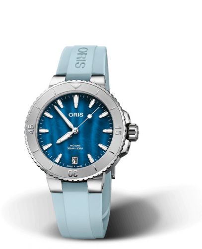 Oris Aquis Date 36.5 Stainless Steel Aegean Blue Rubber
