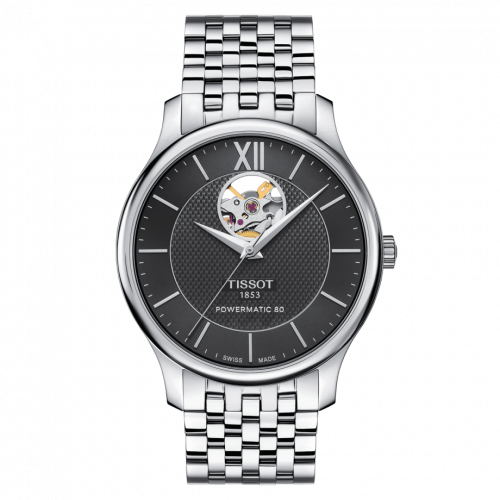 Tissot Tradition Powermatic 80 Open Heart 40 Stainless Steel Black Bracelet