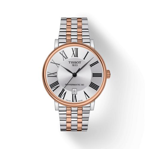 Tissot Carson Premium Powermatic 80 Stainless Steel Rose Gold PVD Silver Bracelet