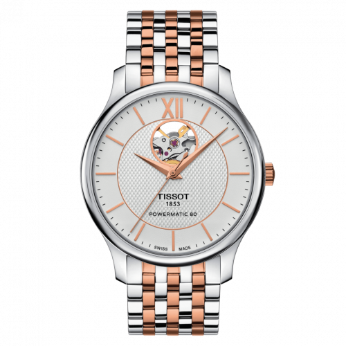 Tissot Tradition Powermatic 80 Open Heart 40 Stainless Steel - Rose Gold Silver Bracelet