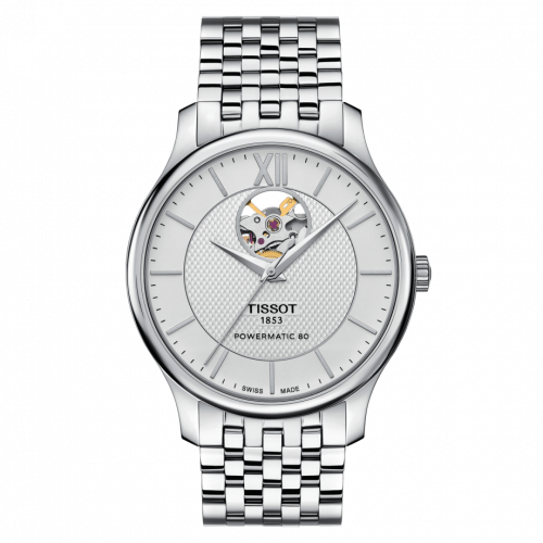 Tissot Tradition Powermatic 80 Open Heart 40 Stainless Steel Silver Bracelet