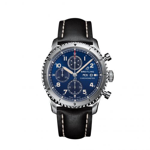 Breitling Aviator 8 Chronograph 43 Stainless Steel Blue Calf Folding