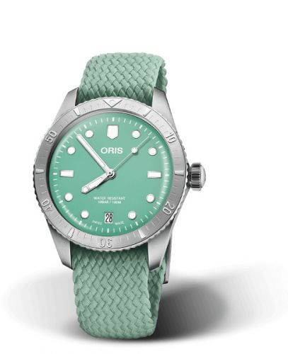 Oris Divers Sixty-Five 38 Cotton Candy Stainless Steel Green Perlon