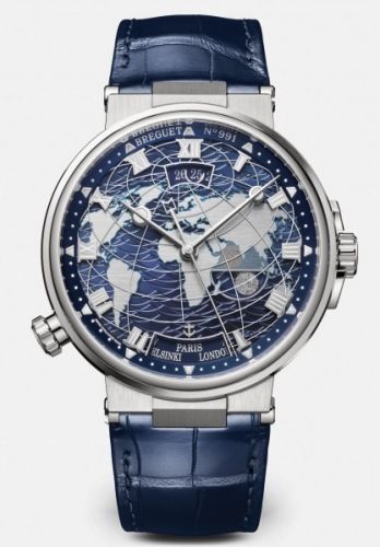 Breguet Marine Hora Mundi 5557 White Gold Blue Alligator