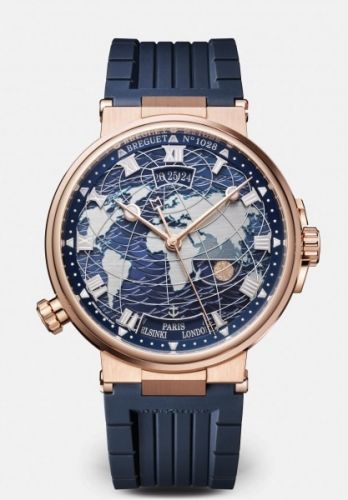 Breguet Marine Hora Mundi 5557 Rose Gold Blue Rubber
