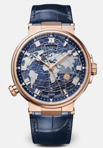Breguet Marine Hora Mundi 5557 Rose Gold Blue Alligator