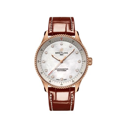 Breitling Navitimer Quartz 32 Red Gold MOP Croco Pin