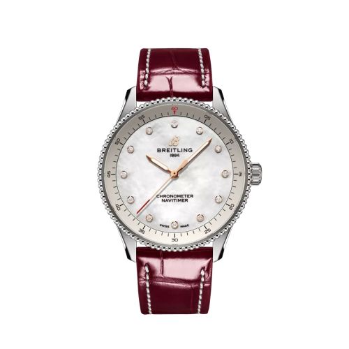 Breitling Navitimer Quartz 32 Stainless Steel MOP Croco Pin