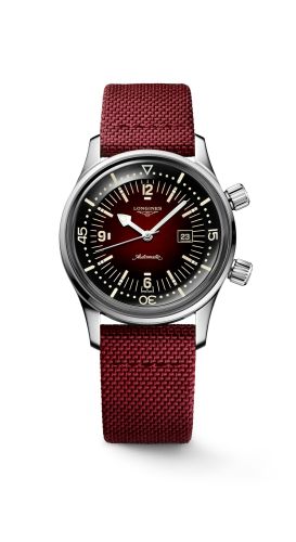 Longines Legend Diver 36 Stainless Steel Burgundy Strap