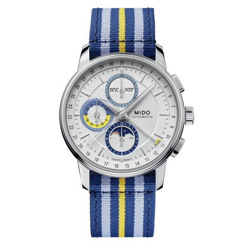 Mido Baroncelli Chronograph Moonphase Stainless Steel Silver NATO