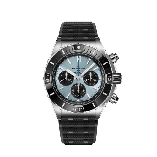 Breitling Chronomat B01 44 Stainless Steel - Platinum Ice Blue Rubber Rouleaux