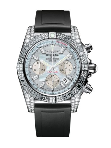 Breitling Chronomat 44 White Gold Diamondworks Gray Pearl Diamond Rubber