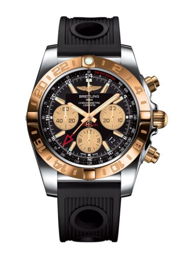 Breitling Chronomat 44 GMT Stainless Steel Rose Gold Onyx Black Rubber