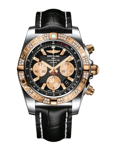 Breitling Chronomat 44 Stainless Steel Rose Gold Diamond Onyx Black Croco