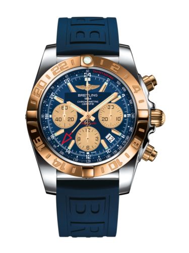 Breitling Chronomat 44 GMT Stainless Steel Rose Gold Metallica Blue Rubber