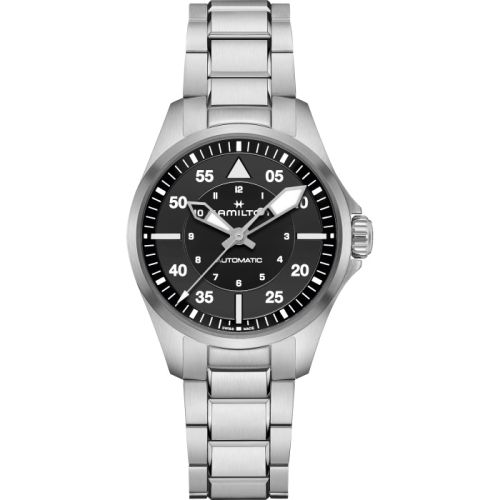 Hamilton Khaki Aviation Pilot Auto 36 Stainless Steel Black Bracelet